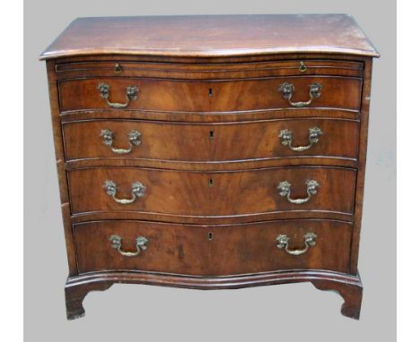 George III mahogany serpentine chest of four long graduated drawers on bracket feet, 80cm x 85cm x 44cm