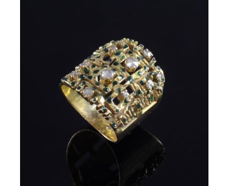 Anton Fruhauf, gold enamel and rose-cut diamond dress ring, signed AF and  18ct Provenance: from the collection of Liesl Mull