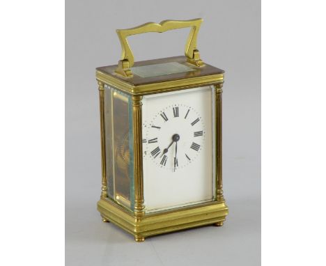 Early 20th century  brass carriage clock with enamel face cylinder movement 15cm high