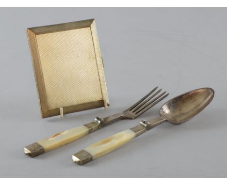 19th century French silver and mother-of-pearl mounted folding campaign fork and spoon and an English silver cigarette case, 