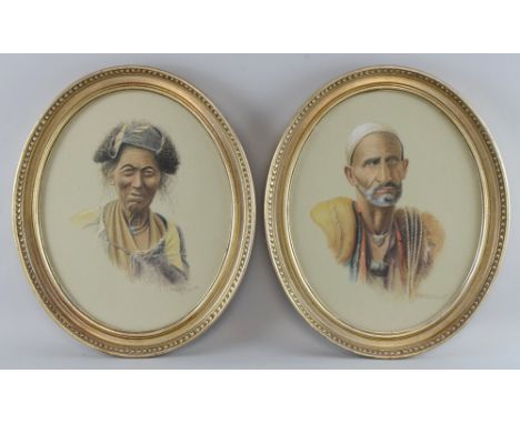 G R Copcut - pair of watercolour potraits, each 29 x 23cms