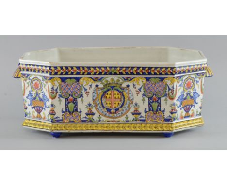 19th century Faience painted planter for Rouen, 16cm x 42cm x 19cm