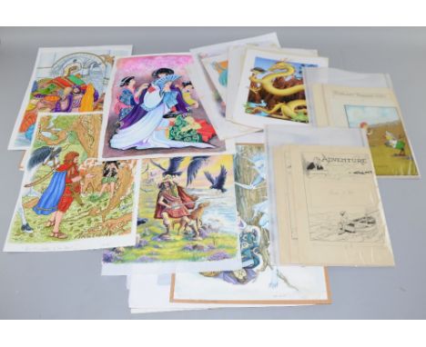Collection of original  book illustrations for a wide range of subjects including Dragon Slayer and Dragon's Gate by Alan Bak