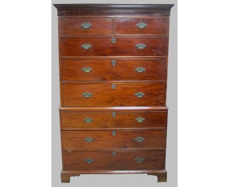 George III mahogany tallboy, top with two short over three long graduated drawers on base with three long graduated drawers t