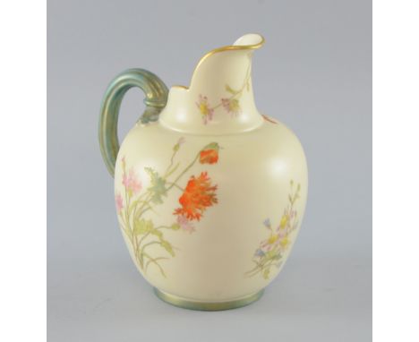 Royal Worcester blush ivory jug decorated with flowers, puce mark to base, 9cm high