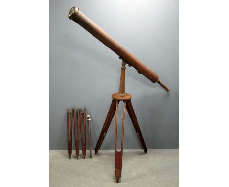Late 19th/ Early 20th century brass celestial telescope by J.Lancaster & Son of Birmingham, 160cm long the brass telescope on