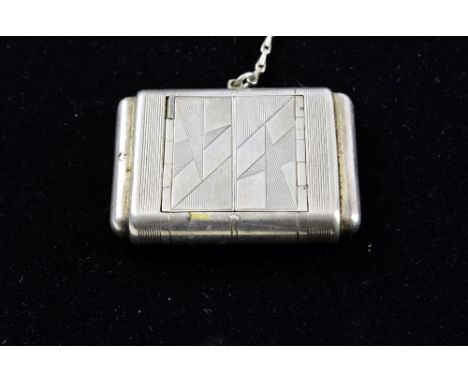A Tavannes Art Deco  silver purse watch, the case with double doors and geometric engine turned decoration French silver mark
