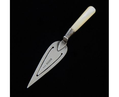 Scottish silver bookmark in the form of a trowel with a mother of pearl handle, Glasgow 1929