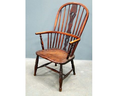 18th century  ash and elm stick back Windsor elbow chair on turned  legs