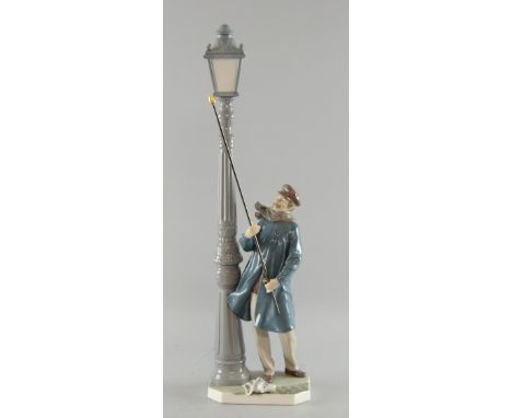 Lladro figure of a man lighting a street lamp, 48cm, Provenance:  Deceased estate - part of a large single owner collection o