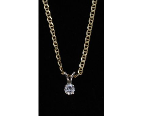 Solitaire diamond pendant, on a 9ct yellow gold flat link gold chain diamond weight  0.18cts.