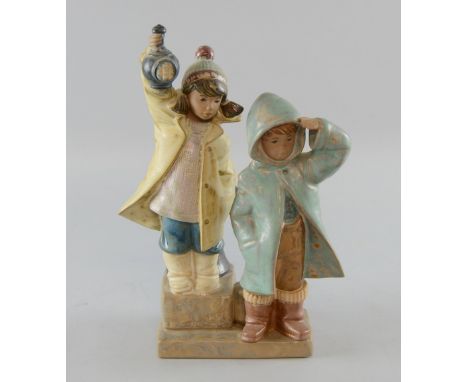 Lladro figure of two young boys holding a lamp, 28cm Provenance:  Deceased estate - part of a large single owner collection o