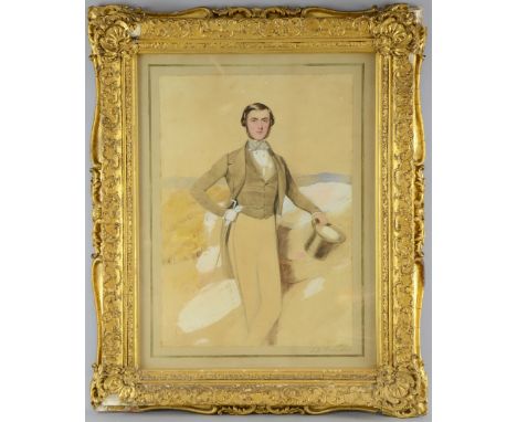 T. F. Heaphy - study for a portrait of a young man in tail coat and holding a top hat, signed and dated 1846 in the margin, w
