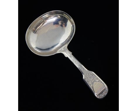 William IV silver caddy spoon with bright cut stem, London 1835