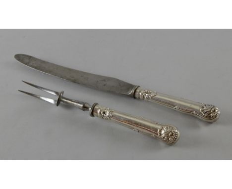 George IV silver handled carving knife and fork, by William Eley II, London, 1824,