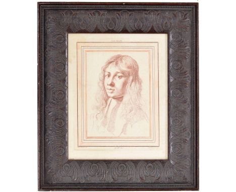 18th century oak framed portrait engraving, Carlo Maratti, further inscribed WW Ryland 1763, 11" x 13.5", with frame measure 