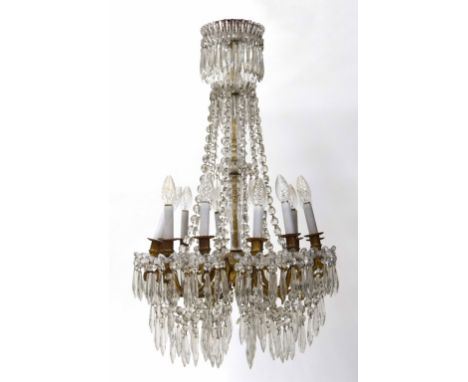 Good Regency style prism drop brass chandelier, 20" diameter, 30" drop