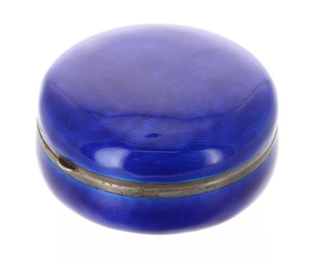 Norwegian silver and blue guilloche enamel snuff box, with a gilt interior, marked '935S' 'OXO', 1.5" diameter