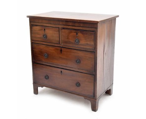 Small 19th century mahogany chest of drawers, with two short over two long drawers upon bracket feet, 25" wide, 15" deep, 27"