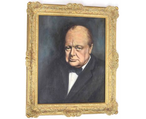 English School (20th century) - Portrait of Sir Winston Churchill, head and shoulders, wearing a black coat, a white shirt an