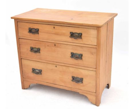 Satin walnut chest of drawers, the plain top over three graduated long drawers, raised on bracket feet, 36" wide, 19" deep, 3