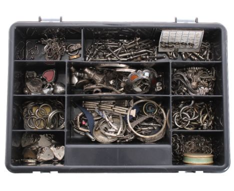 Selection of useful silver attachments and spares to include watch Albert T-bars, padlock clasps, ring clasps, expanding watc