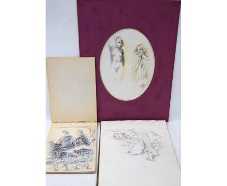 Collection of sketches, pencil and ink, nudes and semi-nude portraits and other preparatory figural studies, some signed Salv