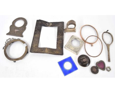 Collection of assorted silver, white metal and enamelled picture frame mounts for spares/repair, also a tortoiseshell silver 