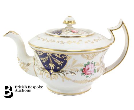 19th century porcelain tea pot, unmarked, in the Spode style, finely decorated with sprays of roses and heightened with gilt.