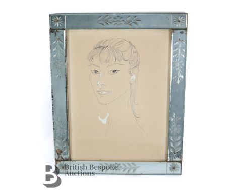 Early 20th century portrait of a fashionable young woman, ink and gouache, unsigned, approx 27w x 36 cms, framed and glazed.&