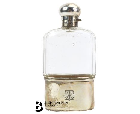 Silver and glass hip flask, London dated 1907, mm G &amp; S Co Ltd, approx 14 cms h.&nbsp;