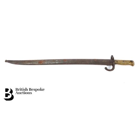 French sword bayonet, 19th century, engraved Mme Imple de St Etiennes dated 1868, approx 70 cm blade, complete with the origi