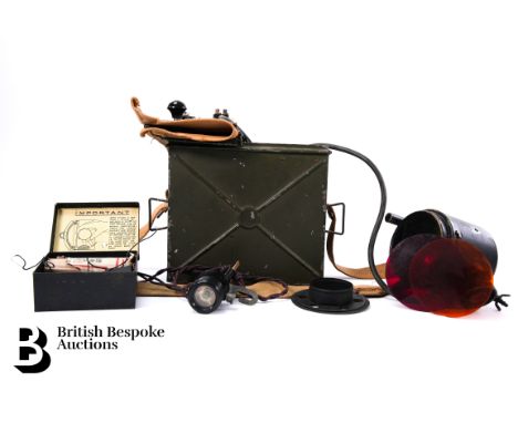 WWII era British Army MKII Morse Code signalling lamp daylight short range projector, contained in the original box with canv