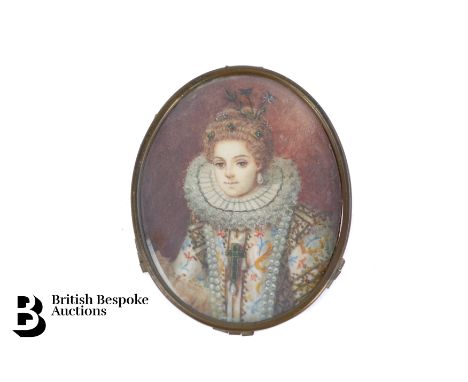 Portrait miniature of Marie de 'Medici, Italian, by Altea Livzi, Firenzi. The oval portrait miniature depicts Maria wearing a