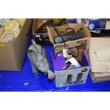 Quantity of mixed wares to include alarm clock, telephone, ceramic model of a clock tower train