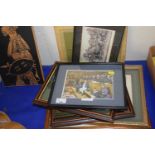 Quantity of framed and glazed prints to include a Vanity Fair print "Chittys Leader" from January
