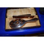 Cased box vanity set, tortoiseshell and silver hairbrush and hair comb in box etc