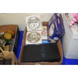 Box including a Goodmans Walkman, Playstation 2, pet hair clippers and curtain rails etc