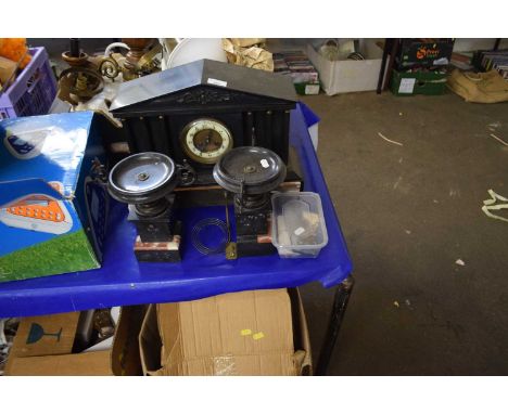 A slate mantel clock together with clock sets and winders etc