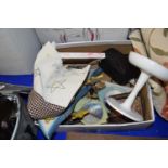 Mixed box of assorted wares to include drinks coasters, plug adaptors etc