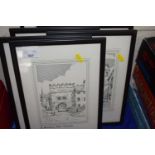 Quantity of six framed prints depicting Bishopsgate, Norwich, St Benedicts Gate, Norwich, Heigham