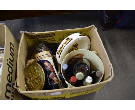 One box of put ashtrays, beer steins, bottles of vintage beer etc