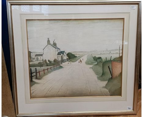 After L S Lowry, landscape, print, 50 x 63 cm, and after K Birch, study of a flower, print, 46 x 44 cm (2)

 