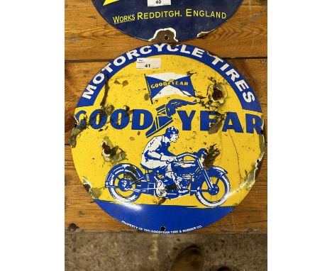 A Goodyear Motorcycles enamel sign, width approx 30cm