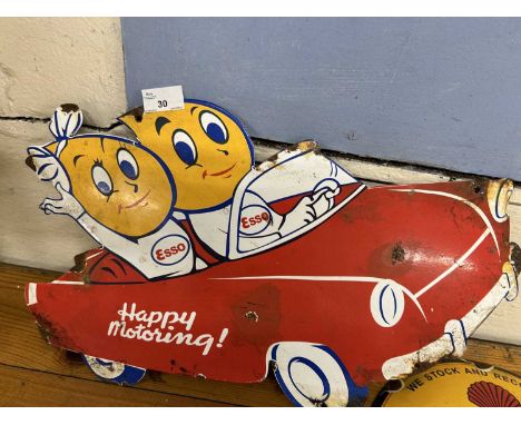 Esso Mr &amp; Mrs Drip Happy Motoring enamel sign, height approx 30cm, width approx 50cm