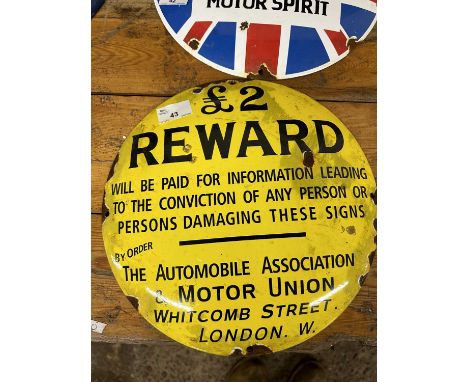 Automobile Association and Motor Union enamel sign, width approx 30cm