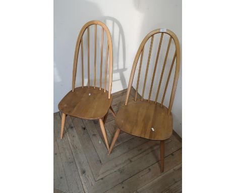 Pair of Ercol light elm stick back dining chairs 