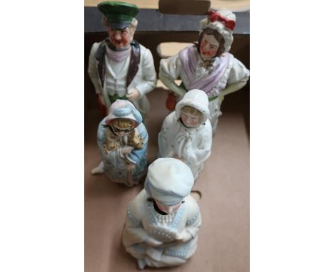 Pair of later 19th C nodding porcelain figures and three other 19th C nodding porcelain figures 