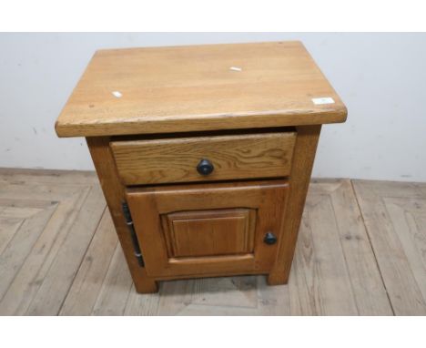 Modern light oak side cabinet with single drawer above panelled cupboard door (54cm x 35cm x 66cm) 