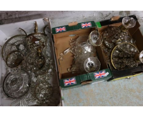 Selection of glass light hanging pendants, wall lights, centre lights etc (three boxes) 